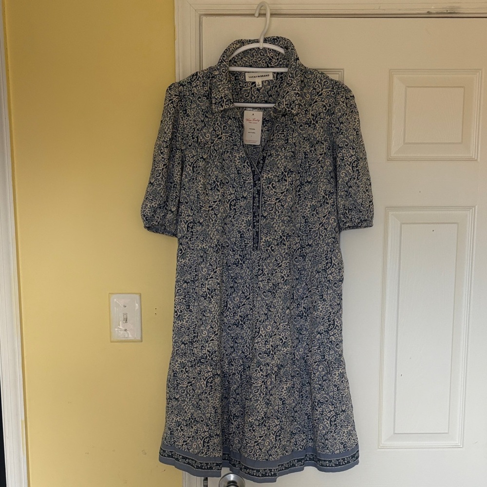 Lucky Brand Navy and White Paisley Midi Dress